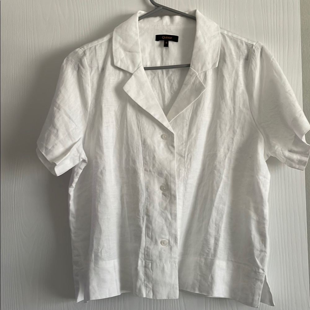 Quince White Linen Short Sleeve Shirt
